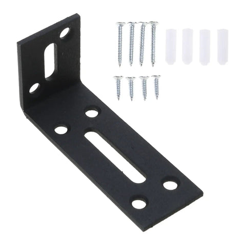 Heavy Duty L Bracket Shelf Mount In Cold Rolled Steel Wall Corner Brace with screws and anchors, black, installed DIY hardware included