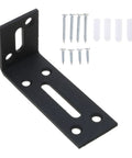 Heavy Duty L Bracket Shelf Mount In Cold Rolled Steel Wall Corner Brace, black with screws and anchors for DIY installation.