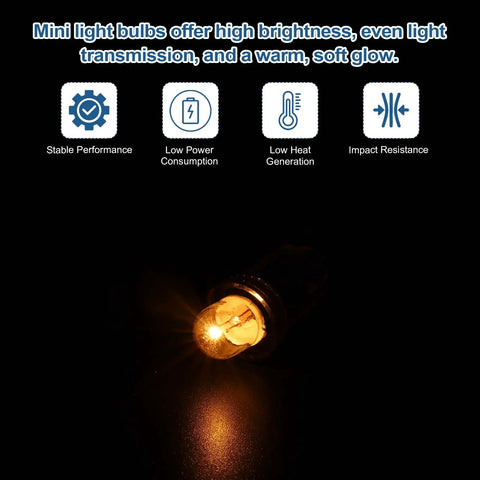 Twelve Piece Pack E10 Miniature Screw Base Light Bulbs 4.8 Volt 2.4 Watt Warm Yellow Glow emitting a soft glow.