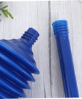 Heavy Duty Accordion Toilet Plunger For Bathroom Use High Pressure Blue Pvc Bellows Tool to blast away stubborn clogs fast close-up.