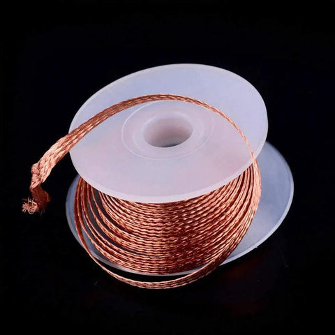 4Pcs 3.5mm Desoldering Braid Solder Removal Wick Wire Kit 1.5m Long for PCB Cleaning and Repair, copper reel close-up.