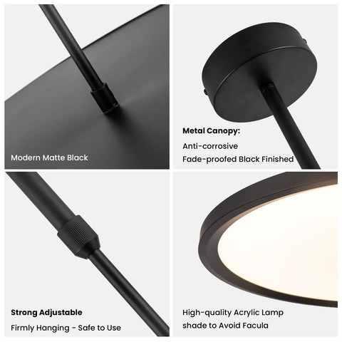 Details of Ultra Thin Disc LED Pendant Light 19.7 Inch Modern Chandelier Dimmable Ceiling Fixture For Kitchen Island Dining Room Office And Meeting Space High CRI Over 80 36W Black
