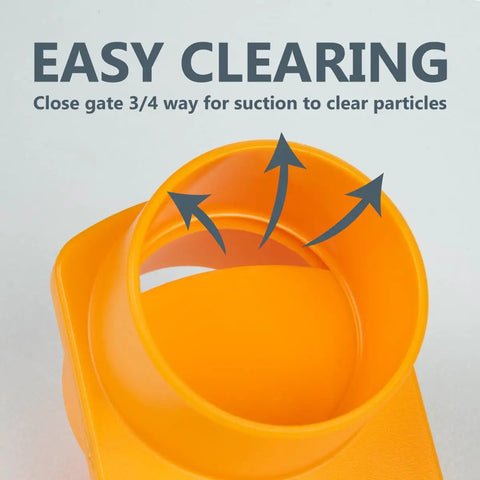 2-1/2 Inch Integrated Blast Gate Fitting For Dust Collection Systems, Clog Resistant ABS, Easy Clearing Feature, Orange Plastic