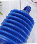 Heavy Duty Accordion Toilet Plunger For Bathroom Use High Pressure Blue Pvc Bellows Tool with a close-up of blue sections for blockage removal.