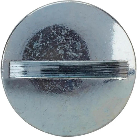 Heavy Steel Oval Head Quarter Turn Fastener Set Half Point Five Five Inch Grip Zinc Plated top view of fastener with smooth surface.