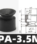 Heavy Duty Pfg 25n Rubber Suction Cup Chuck for Pa Pneumatic Manipulator, shown in black with measurement diagram.