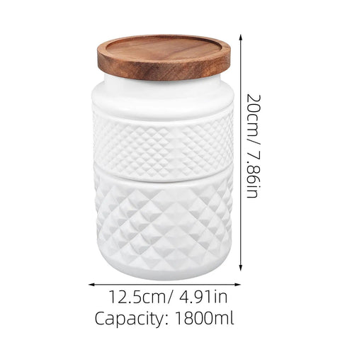 Dope Vintage Matte White Glass Canisters Set With Solid Wood Airtight Lids For Coffee Beans Tea And Grains Large capacity 1800ml jar.