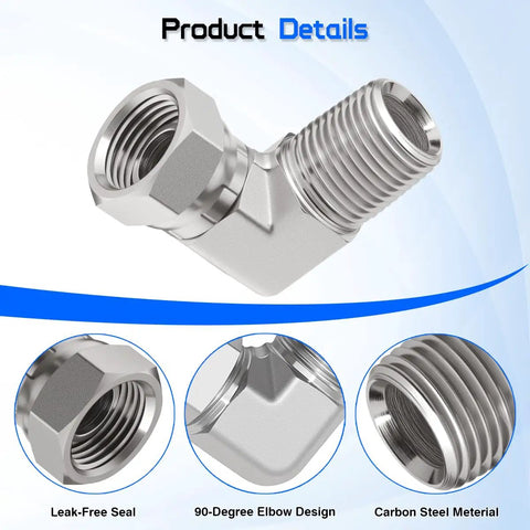 One Half Inch Male NPTF To One Half Inch Female NPSM 90 Degree Swivel Elbow Adapter For Hydraulic Lines And Fittings High Flow And Durability Heavy Duty Construction, carbon steel elbow fitting