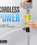 Cordless Stick Water Transfer Pump Roams Free Without Power Cords And Sniffs Out Standing Water Fast, showing battery connection.