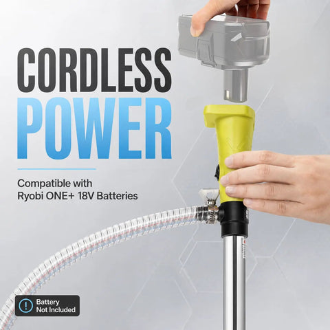 Cordless Stick Water Transfer Pump Roams Free Without Power Cords And Sniffs Out Standing Water Fast, showing battery connection.