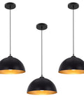 Esfos 11.8" Black and Gold Pendant Lights Kitchen Island, 3 Pack Chandelier with metal dome shape and adjustable height.