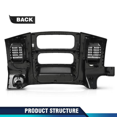 Front view of PIT66 dash center radio bezel trim panel with storage box, solid black for Dodge Ram 1500/2500/3500.