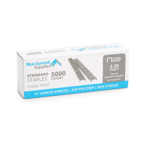 50,000 Staples 1/4 Inch Chisel Point Jam-Free Office Staples, 210 Per Strip, Stainless Steel, 10 Boxes Of 5,000