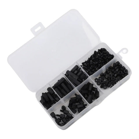 180 Piece M3 Nylon Hex Standoff Spacer Kit With Flat Head Screws And Nuts For Electronics RC Drones And Computer Hardware Assembly Includes Six Spacer Types And 60 Nuts And Screws For Easy DIY Projects in a compartment box