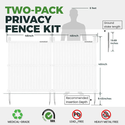 Outdoor Privacy Fence Panels For AC Units And Trash Cans, Two White Vinyl Panels, 48 By 48 Inches, measurement diagram