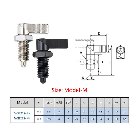 Tough As Nails Carbon Steel Telescopic Spring Indexing Pin With L Handle Knob For Ridiculous Precision And Rock Solid Positioning Self Locking M10 M12 Machine Tool Parts, showing two models.