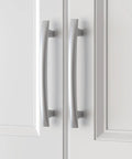 20 Pack Brushed Nickel Cabinet Pulls 5 Inch Arch Curved Drawer Handles installed on white kitchen cabinets