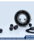Top Quality 6204 Hybrid Ceramic Bearing 20x47x14mm Sealed Deep Groove Design with balls and seals on a light background.