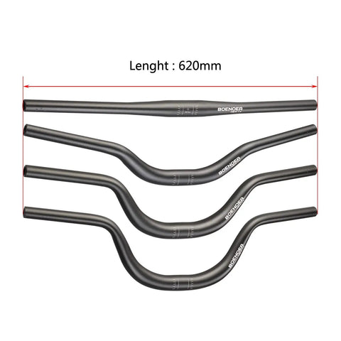 Bike Riser Handlebar 25.4 to 31.8mm, 620mm Length, Aluminum Alloy, Adjustable Rise 50 90 120mm, Black, CNC Bent, All Terrain