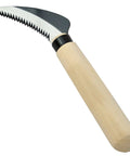 7.6 Inch Serrated Sod Cutter Hand Tool with carbon steel blade and wood handle, ideal for weeding and harvesting in tight spaces