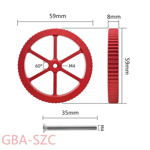 Red aluminum hand twist nut dimensions for Upgraded Ender 3 Springs Kit With Hand Twist Leveling Nuts Hot Bed Die Springs.