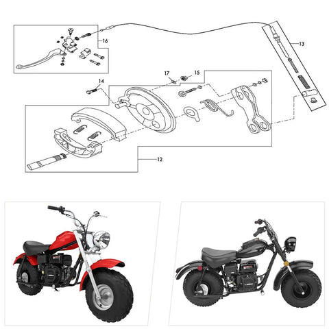 Exploded view of Mini Bike Drum Brake Assembly With Cover Shoes Replacement for Baja Warrior Heat