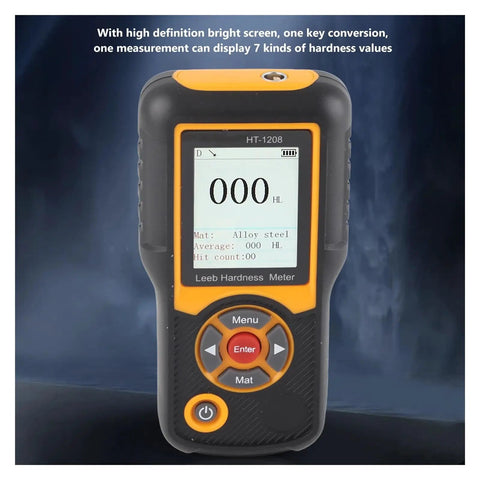Digital Hardness Tester Multi Scale Durometer Meter With Bright TFT Screen For Dead On Plastic And Rubber Testing showing measurement display for alloy steel.