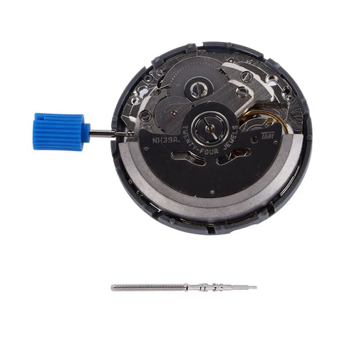 Top Notch Automatic Mechanical Watch Movement Upgrade Kit NH39A with visible stem and blue crown