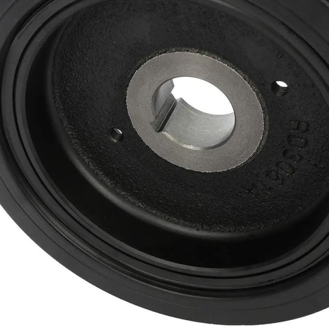 Close-up of black Engine Harmonic Balancer Crankshaft Pulley Replacement for Nissan Infiniti 2.0L Vehicles 1991 2013