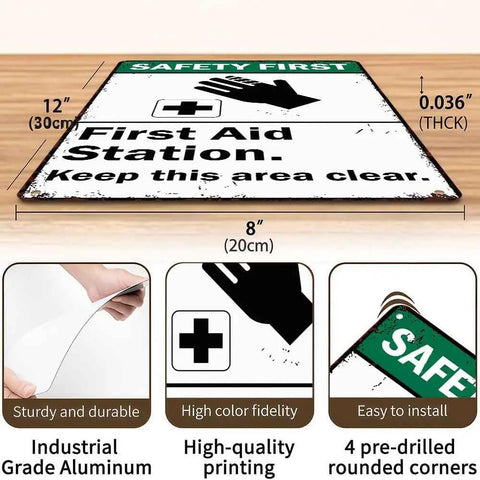 12 By 8 Inch Aluminum First Aid Station Sign For Easy Wall Mounting No Sweat Rustproof Weatherproof Safety Sign With Pre Drilled Holes