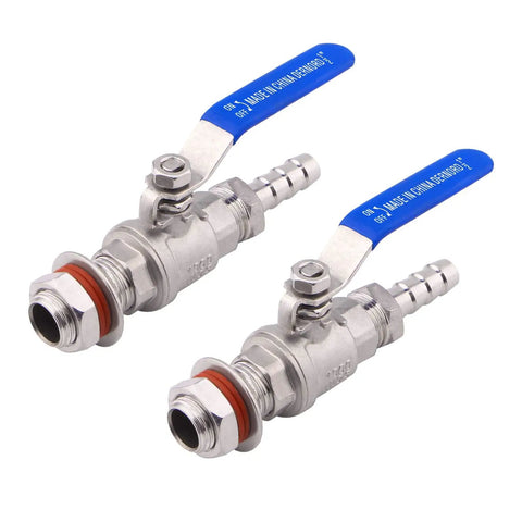 Two Pack Half Inch Weldless Stainless Steel Ball Valve Bulkhead For Home Brew Kettle 304 Stainless NPT Hose Barb