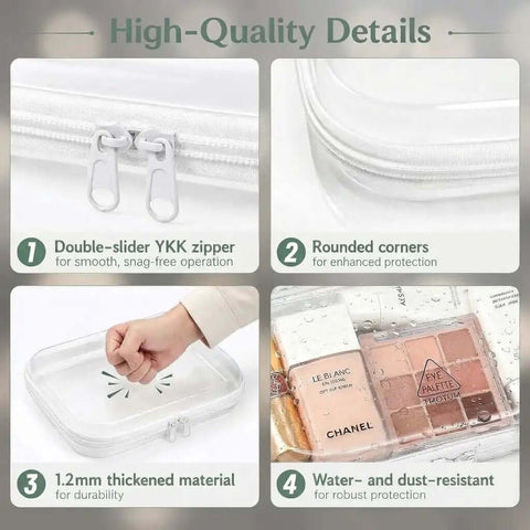 Super Slick Clear Hard Shell Zipper Cases With Rugged Plastic Organization Pouches For Travel Toiletries And Electronics Lock Your Gear Down In This Six Pack Three Size Set Built Damn Tough with YKK zippers and rounded corners.