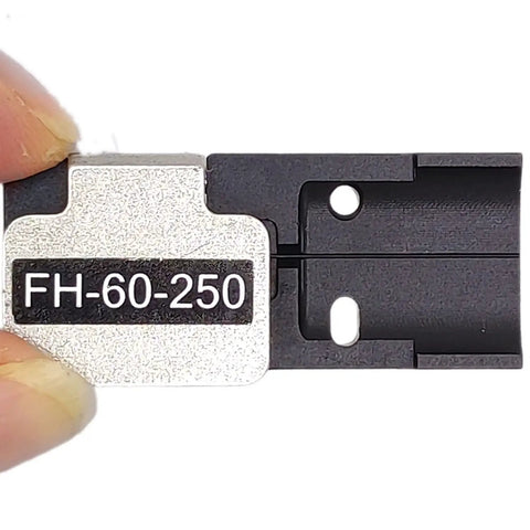 Top Shelf Heavy Duty Fiber Holder Sheath Clamps And Chucking Jigs FH-60-250 Pair For Fujikura Single Core Fusion Splicers, close-up of FH-60-250 clamp.