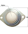 Top view of 1 Inch Nylon Ball Bearing Caster with Roller Ball Transfer Unit, highlighting nylon material and 50mm diameter dimensions.