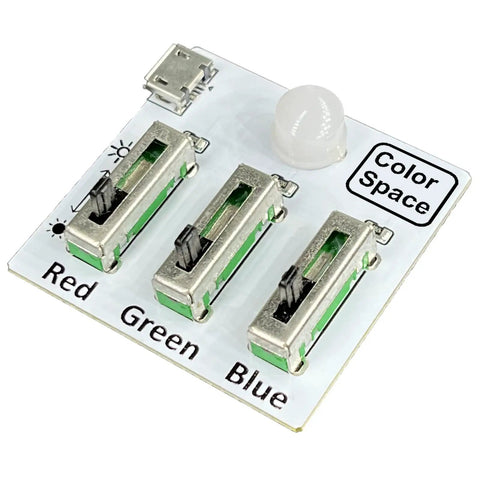 DIY Soldering Practice Kit for RGB Color Mixing and Electronics Training Board with red, green, blue sliders and LED bulb
