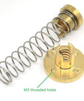 T8 Anti Backlash Spring Loaded Nuts Set Of 2 With Four M3 Holes For Acme Tr8x2 Lead Screw shown with spring and brass nut