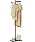 Freestanding Metal Coat Rack With Z Shaped Design, 175cm Tall Black Garment Tree On Heavy Rock Base, clothing on hangers