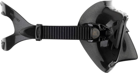 Side view of Nano 2-Lens Dive Mask For Scuba And Freediving, Ultra Low-Profile Hydrodynamic Design, black silicone skirt