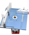 Top Shelf Aluminum Router Table Insert Plate Featuring Crisp Measurement Scale Heavy Duty Woodworking Trimming Flip Board For Rock Solid Router Mounting And Precision Milling Projects with blue surface and accurate ruler marks.