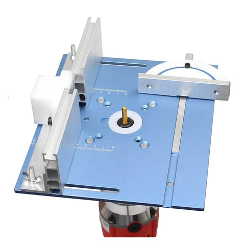 Top Shelf Aluminum Router Table Insert Plate Featuring Crisp Measurement Scale Heavy Duty Woodworking Trimming Flip Board For Rock Solid Router Mounting And Precision Milling Projects with blue surface and accurate ruler marks.