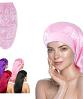 Satin Sleep Cap For Long Hair And Braids, Extra Large Soft Silk Sleep Hat For Women, Comfortable All Night Fit, Pink.