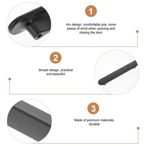 Black Arc Brushed Kitchen Cabinet Handles 2 Pack, 96mm Drawer Pulls with arc design, simple aesthetic, and durable materials