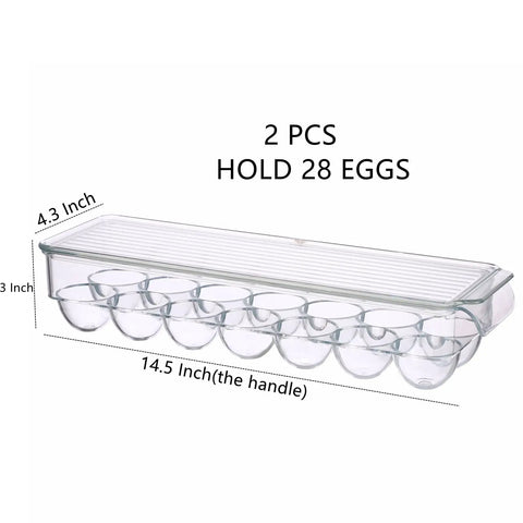 Clear 14 Egg Organizer Tray For Refrigerator Narrow Stackable Dispenser No Brainer Easy Access And Space Saving BPA Free Plastic Fits 14 Eggs 2 Pack