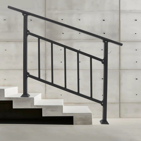Badass 4 Step Steel Stair Railing With Fence Builds A Rock Solid Barrier For Seniors And Kids Baked finish black steel rail on stairs.
