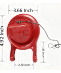 Top view of red durable plastic Toilet Baffle Replacement For GA715014-GEG1 with dimensions and attached metal chain.