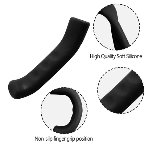 Two Pairs Silicone Brake Lever Grip Protectors for Bicycle, 75x24mm, Black, with highlighted non-slip grip and soft silicone material.