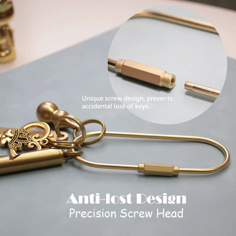 Dope Gold Brass Key Rings With Screw Lock Carabiner Clips For Keys And Handbags, showing anti-lost design and precision screw head