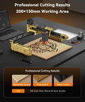 Artilume T1 foldable laser engraver (gold/black) angled front view on wood with 200x150mm working area.