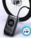 No Sweat Portable Tire Inflator With Digital Air Compressor And Slick Led Display, 30 PSI reading on bike tire.