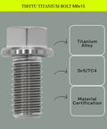Heavy Duty Flange Hex Titanium Bolts M8 X 15 Millimeter 4 Pack Ultra Lightweight Fasteners angled view highlighting titanium alloy